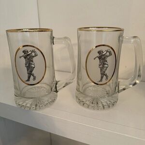 Golf Player Beer Mug Glass Pewter Cup Stein Tankard Fort Man Cave 12 Oz VTG Dad